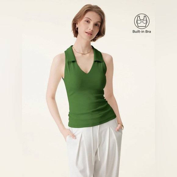 OGL Tops - OGL stretch cotton v neck collared Brami polo top small  ribbed